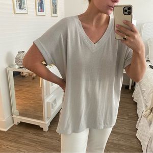 Super soft oversized ribbed gray short sleeve top